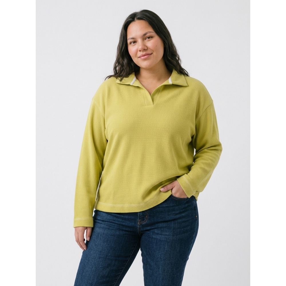 Women's PrettyGarden Lime Green Knit Long Sleeve Polo V-Neck Pullover SZ XL NWT